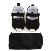 Baby Girl 2-Piece Bowknot Velcro Toddler Shoes  Black