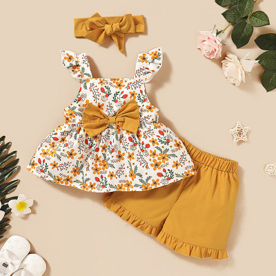 Top y shorts con bloques de colores florales finos para niñas pequeñas