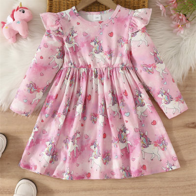 Toddler Girl Unicorn Printed Long Sleeve Dress