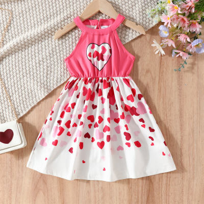 Girls Fashion Love Print Sleeveless Halter Dress