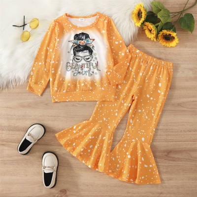 2-piece Toddler Girl Letters Printed Long Sleeve T-shirt & Boot Cut Pant Suit