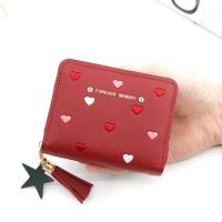 Pochette da donna borsa corta portamonete portamonete porta carte studentessa portamonete piccolo e squisito con clip mimetica amore  Borgogna