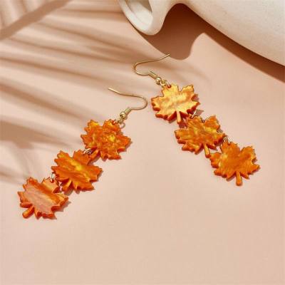 Korean version of niche pastoral fresh and simple personality plant simulation acrylic maple leaf pendant hanging earrings