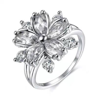 Nuevo producto transfronterizo, anillo de flores geométricas de aleación europea y americana, joyería de regalo de boda a la venta por fabricante femenino