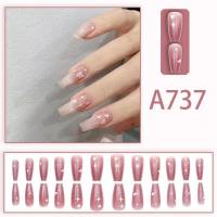 Fresh French flowers, cute ins wind, ice and transparent stars, long style, short style, white, high-end manicure and wearable nails  Multicolor