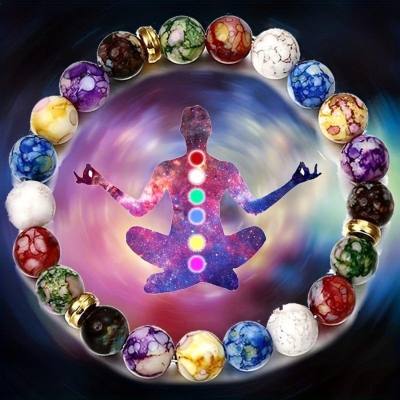 Pulseira de contas coloridas yoga equilíbrio energia contas pedra vulcânica colar jóias