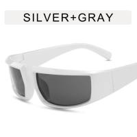 Y2K lunettes de soleil argentées de style futur personnalité européenne et américaine lunettes de soleil de cyclisme net célébrité style punk lunettes de soleil de forme concave  gris