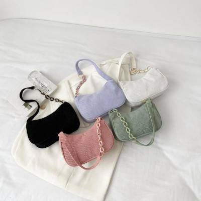 Korean style literary cloth bag simple casual corduroy cloth shoulder bag solid color mini messenger bag handheld canvas bag
