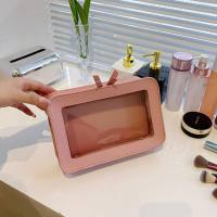 New white simple fashionable transparent cosmetic bag large capacity cosmetic storage bag portable high-end hand bag  Pink