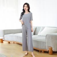 Spring and summer women's home clothes pajamas threaded cool suit short-sleeved suit seamless summer  Gray