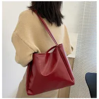 Autumn large bags for women, new trendy and western style tote bag, simple temperament, large capacity shoulder bag, casual crossbody bag  Red
