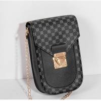 Retro style geometric print mobile phone bag trendy fashion ladies shoulder messenger bag personality chain bag  Black