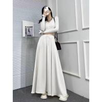 Champagne satin silky maxi skirt for women summer new style high waist slim temperament fashionable A-line skirt  White