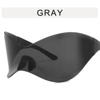 Gafas de sol de una sola pieza sin marco a prueba de viento para mujer Y2K personalidad ciclismo deportes máscara punk gafas de sol de personalidad de moda europeas y americanas  gris