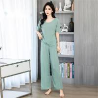 Spring and summer women's home clothes pajamas threaded cool suit short-sleeved suit seamless summer  Green