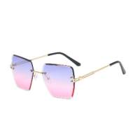 New European and American trend frameless trimmed sunglasses fashion metal polygonal sunglasses personality two-color lenses glasses  Purple