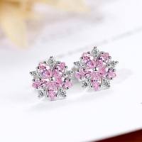 Japanese and Korean forest style cherry blossom earrings niche simple fashion temperament diamond pink flower earrings gentle sweet earrings  Multicolor