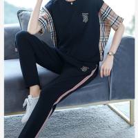 Sports casual suits for women summer new mother summer short-sleeved T-shirt two-piece suit summer  Black