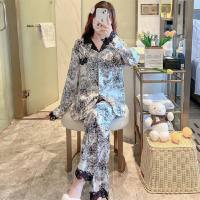 New style pajamas for women in spring and autumn long-sleeved ice silk net celebrity style ins cardigan high-end home clothes suit  Style 4