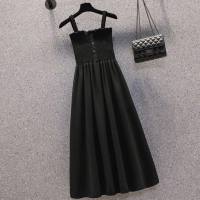French niche retro high waist slim bottoming suspender dress two piece suit female summer new student suit skirt  Black