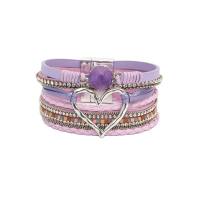 Hot selling bohemian multi-layered leather bracelet hand braided bracelet gold big heart bracelet for women  Purple