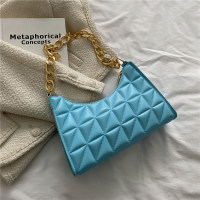 Bolsos de mujer nueva moda estilo coreano diamante contraste color un hombro bolso de mano  Azul claro