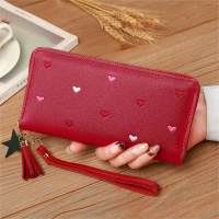 Women's wallet female long zipper clutch fashionable love camouflage embroidery large capacity soft leather coin mobile phone bag  Burgundy