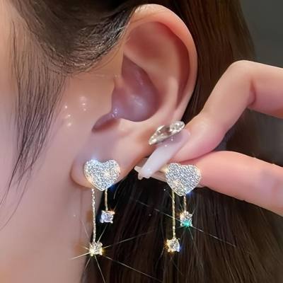 Cross-border new style simple personality temperament versatile heart-shaped earrings inlaid with diamond tassel love earrings earrings wholesale