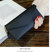 Student ladies multifunctional long thin casual fashionable atmospheric concealed buckle large multi-card card holder integrated wallet  Black