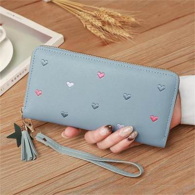 Women's wallet female long zipper clutch fashionable love camouflage embroidery large capacity soft leather coin mobile phone bag