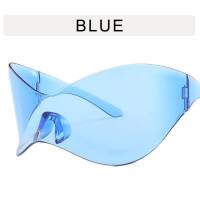 Óculos de sol de uma peça sem moldura à prova de vento para mulheres Y2K personalidade ciclismo esportes máscara punk óculos de sol de personalidade da moda europeia e americana  Azul
