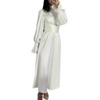 Neue europäische und amerikanische Rundhals-Lotusblatt-Ärmel hohe Taille Kreuz Stapelgurt Temperament schlankes Kleid  Weiß