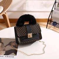 Plush small square bag mini handbag fashion handbag chain bag printed crossbody bag  Black