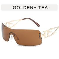 Amerikanische Retro-Stil Y2K-Brille Flamme Millennial Hot Girl Sonnenbrille High-End Ins Persönlichkeit rahmenlose einteilige Sonnenbrille  Champagner