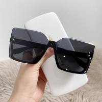 New style women's temperament half-frame sunglasses fashionable large frame square sun protection sunglasses personality street style glasses trend  Gray