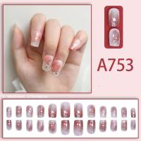 Fresh French flowers, cute ins wind, ice and transparent stars, long style, short style, white, high-end manicure and wearable nails  Style 5
