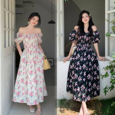 Large size women's clothing French gentle style floral one-shoulder dress summer new sweet cover meat slim A-line skirt