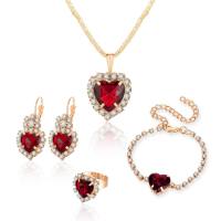European and American Instagram Water Drop Diamond Necklace Earring Set, High end Bridal Jewelry  Red