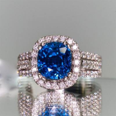 Nuevo anillo de circón azul con incrustaciones popular en Europa y América, anillo lujoso para mujer