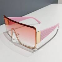 New trendy square large frame one-piece sunglasses fashionable and versatile personality street shooting frameless wide-brimmed sunglasses  Pink