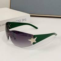 Neue einteilige rahmenlose fünfzackige Stern-Sonnenbrille Millennial Hot Girl Street Shot Y2K-Brille weibliche europäische und amerikanische Persönlichkeits-Sonnenbrille  Grün