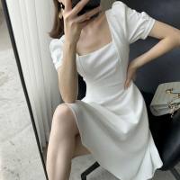 Dress summer new ins tea break dress temperament one-shoulder knee-length Hepburn style fat mm little black dress  White
