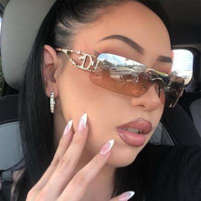 American retro style Y2K glasses flame millennial hot girl sunglasses high-end Ins personality frameless one-piece sunglasses