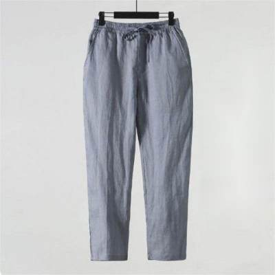 Pantalones de algodón y lino, pantalones de lino de verano, pantalones casuales finos sueltos de talla grande de nueve puntos