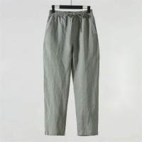 Pantalones de algodón y lino, pantalones de lino de verano, pantalones casuales finos sueltos de talla grande de nueve puntos  ejercito verde