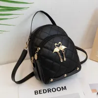 Embroidered small bag, women's bag, new fashion trend, niche design, Instagram backpack  Black