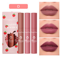 3 Strawberry Set Box with Velvet Mist Matte Lip Glaze Lipstick Lip Colored Women's Non stick Cup Cute Set  Multicolor 4