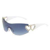 Europäische und amerikanische Y2K-Sonnenbrillen Sonnenschutz Ins Sonnenbrillen Damen High-End-Sinn des Netzes Promi einteilige hohle rahmenlose Liebesbrille  Blau
