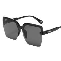 Rahmenlose Persönlichkeitstrend-Sonnenbrille für Damen mit UV-Schutz, europäische und amerikanische Streetstyle-Sonnenbrille, neue große quadratische Sonnenbrille  Schwarz