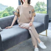 Sports casual suits for women summer new mother summer short-sleeved T-shirt two-piece suit summer  Khaki